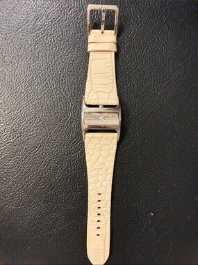 DKNY Cream Croc-Embossed Leather Strap Watch with Silver-Tone Case